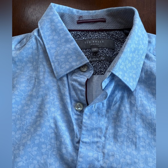 Ted Baker London Men Fara Blue Flower Jacquard Slim Shirt size 15 Italian Fabric - Picture 6 of 11